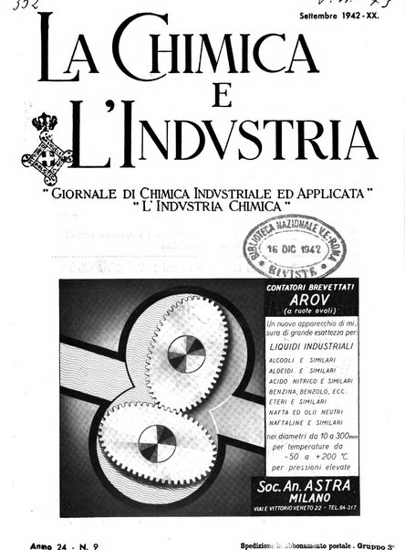 La chimica e l'industria organo ufficiale dell'Associazione italiana di chimica e della Federazione nazionale fascista degli industriali dei prodotti chimici