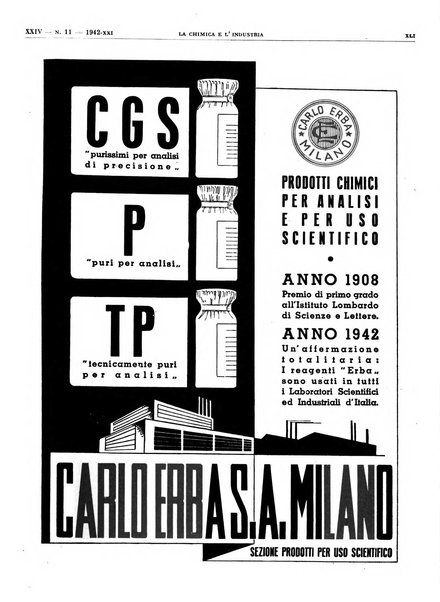 La chimica e l'industria organo ufficiale dell'Associazione italiana di chimica e della Federazione nazionale fascista degli industriali dei prodotti chimici