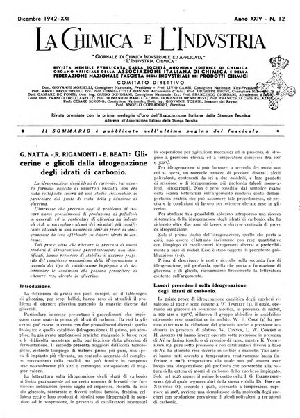 La chimica e l'industria organo ufficiale dell'Associazione italiana di chimica e della Federazione nazionale fascista degli industriali dei prodotti chimici