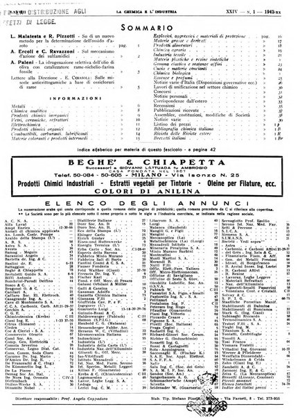 La chimica e l'industria organo ufficiale dell'Associazione italiana di chimica e della Federazione nazionale fascista degli industriali dei prodotti chimici