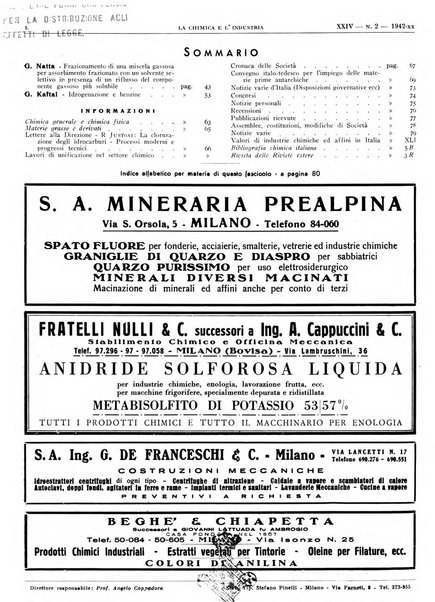 La chimica e l'industria organo ufficiale dell'Associazione italiana di chimica e della Federazione nazionale fascista degli industriali dei prodotti chimici