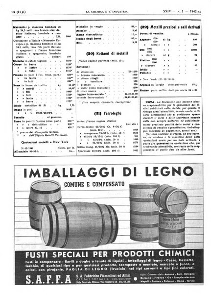 La chimica e l'industria organo ufficiale dell'Associazione italiana di chimica e della Federazione nazionale fascista degli industriali dei prodotti chimici