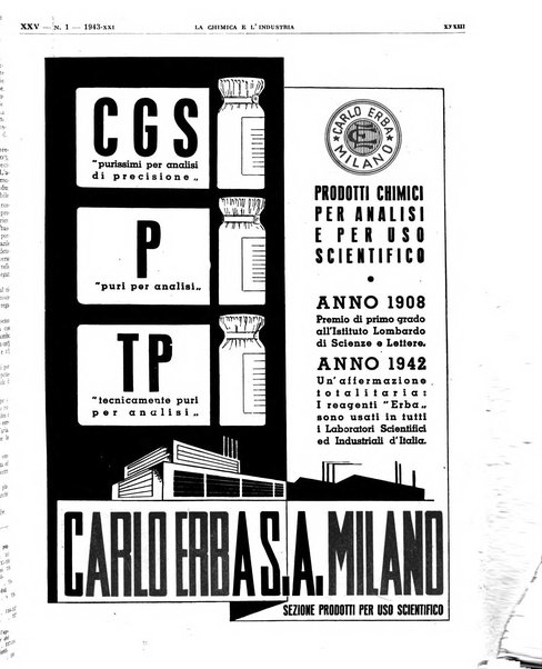 La chimica e l'industria organo ufficiale dell'Associazione italiana di chimica e della Federazione nazionale fascista degli industriali dei prodotti chimici