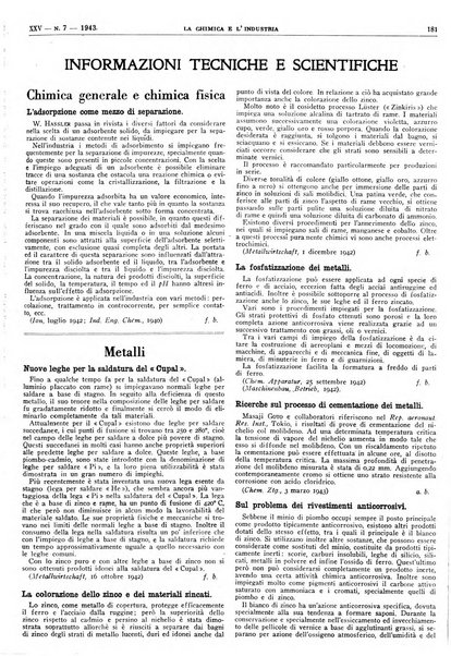 La chimica e l'industria organo ufficiale dell'Associazione italiana di chimica e della Federazione nazionale fascista degli industriali dei prodotti chimici