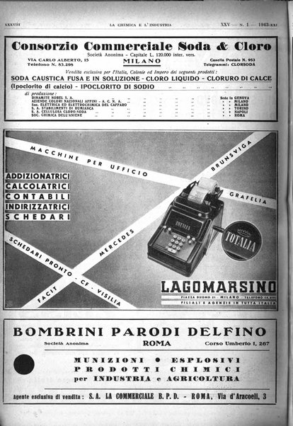 La chimica e l'industria organo ufficiale dell'Associazione italiana di chimica e della Federazione nazionale fascista degli industriali dei prodotti chimici