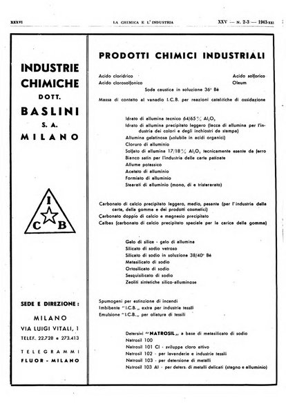 La chimica e l'industria organo ufficiale dell'Associazione italiana di chimica e della Federazione nazionale fascista degli industriali dei prodotti chimici