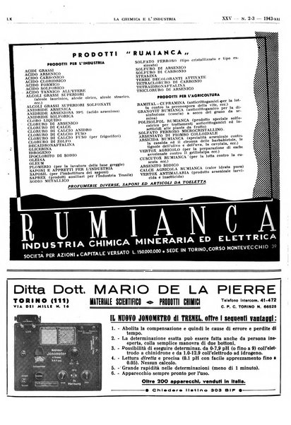 La chimica e l'industria organo ufficiale dell'Associazione italiana di chimica e della Federazione nazionale fascista degli industriali dei prodotti chimici