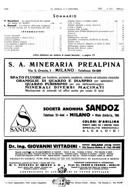 La chimica e l'industria organo ufficiale dell'Associazione italiana di chimica e della Federazione nazionale fascista degli industriali dei prodotti chimici