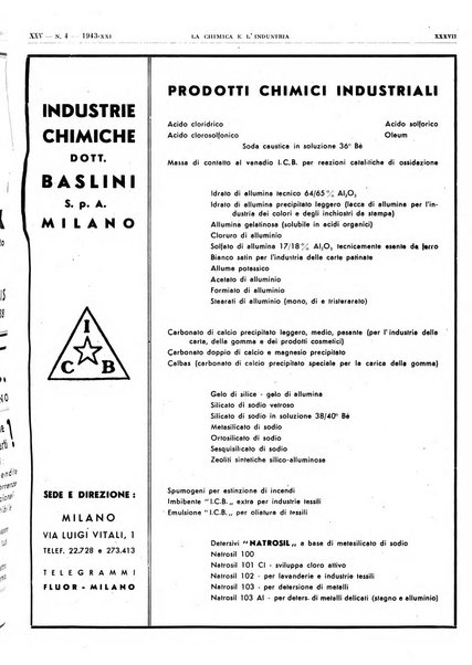 La chimica e l'industria organo ufficiale dell'Associazione italiana di chimica e della Federazione nazionale fascista degli industriali dei prodotti chimici