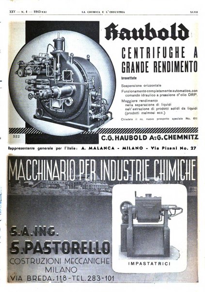 La chimica e l'industria organo ufficiale dell'Associazione italiana di chimica e della Federazione nazionale fascista degli industriali dei prodotti chimici