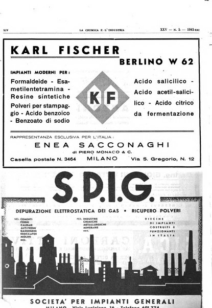 La chimica e l'industria organo ufficiale dell'Associazione italiana di chimica e della Federazione nazionale fascista degli industriali dei prodotti chimici