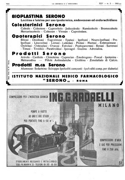 La chimica e l'industria organo ufficiale dell'Associazione italiana di chimica e della Federazione nazionale fascista degli industriali dei prodotti chimici