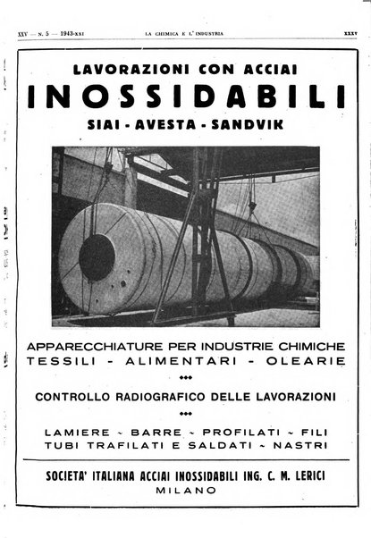 La chimica e l'industria organo ufficiale dell'Associazione italiana di chimica e della Federazione nazionale fascista degli industriali dei prodotti chimici