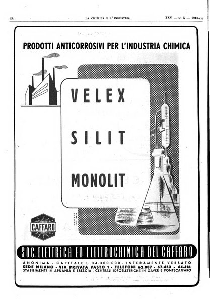 La chimica e l'industria organo ufficiale dell'Associazione italiana di chimica e della Federazione nazionale fascista degli industriali dei prodotti chimici