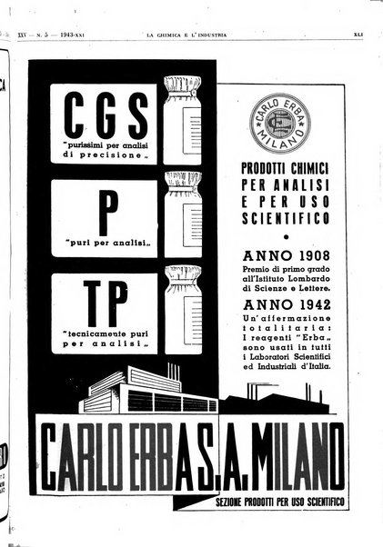 La chimica e l'industria organo ufficiale dell'Associazione italiana di chimica e della Federazione nazionale fascista degli industriali dei prodotti chimici