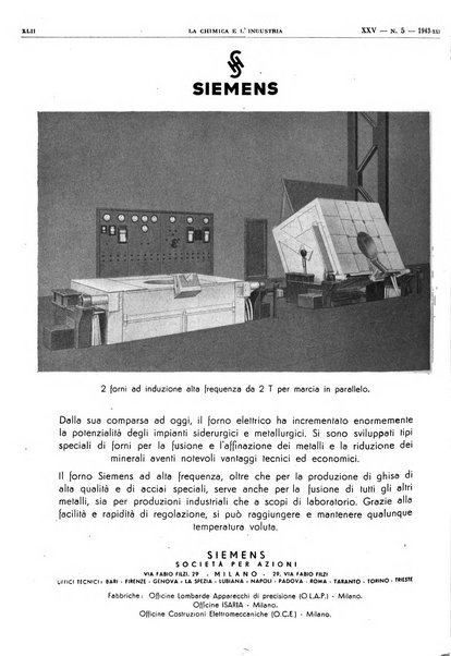 La chimica e l'industria organo ufficiale dell'Associazione italiana di chimica e della Federazione nazionale fascista degli industriali dei prodotti chimici