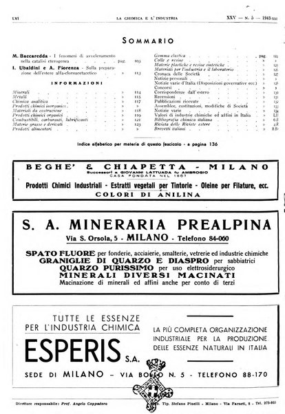 La chimica e l'industria organo ufficiale dell'Associazione italiana di chimica e della Federazione nazionale fascista degli industriali dei prodotti chimici