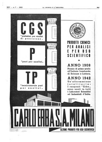 La chimica e l'industria organo ufficiale dell'Associazione italiana di chimica e della Federazione nazionale fascista degli industriali dei prodotti chimici