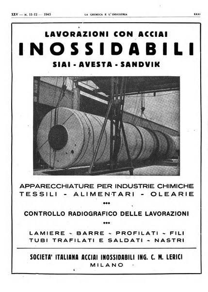 La chimica e l'industria organo ufficiale dell'Associazione italiana di chimica e della Federazione nazionale fascista degli industriali dei prodotti chimici