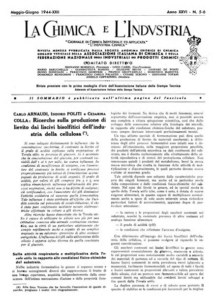 La chimica e l'industria organo ufficiale dell'Associazione italiana di chimica e della Federazione nazionale fascista degli industriali dei prodotti chimici