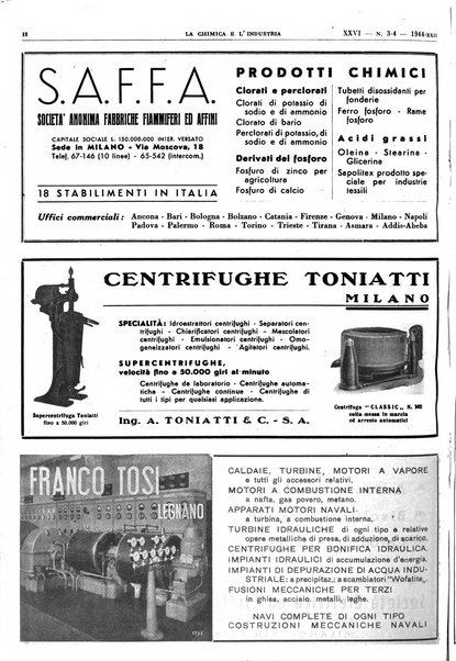 La chimica e l'industria organo ufficiale dell'Associazione italiana di chimica e della Federazione nazionale fascista degli industriali dei prodotti chimici