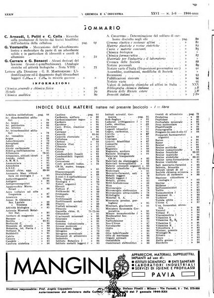 La chimica e l'industria organo ufficiale dell'Associazione italiana di chimica e della Federazione nazionale fascista degli industriali dei prodotti chimici