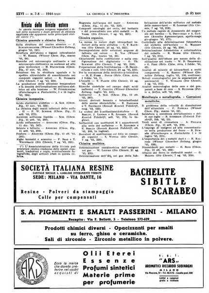 La chimica e l'industria organo ufficiale dell'Associazione italiana di chimica e della Federazione nazionale fascista degli industriali dei prodotti chimici