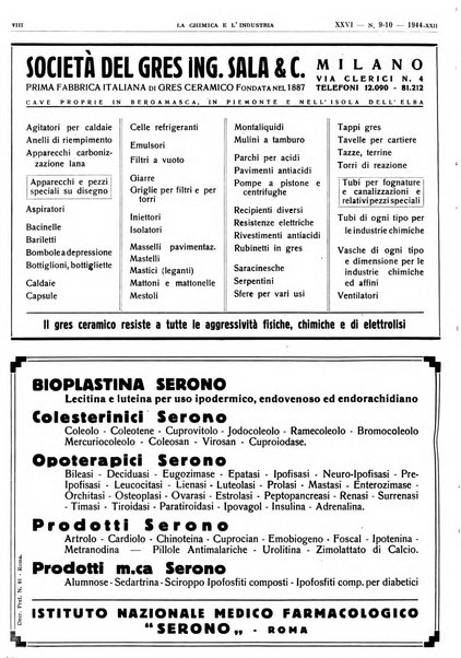 La chimica e l'industria organo ufficiale dell'Associazione italiana di chimica e della Federazione nazionale fascista degli industriali dei prodotti chimici