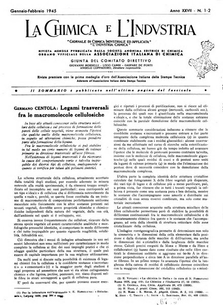 La chimica e l'industria organo ufficiale dell'Associazione italiana di chimica e della Federazione nazionale fascista degli industriali dei prodotti chimici