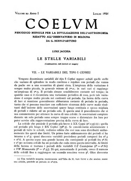 Coelum periodico mensile per la divulgazione dell'astronomia