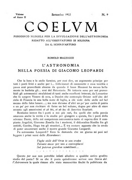 Coelum periodico mensile per la divulgazione dell'astronomia