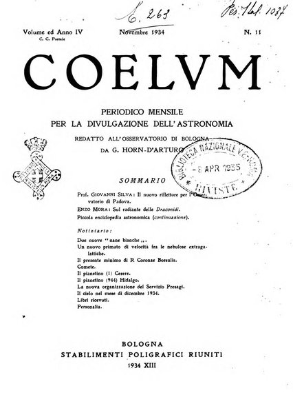 Coelum periodico mensile per la divulgazione dell'astronomia