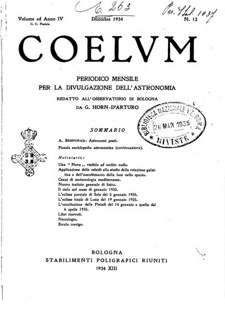 Coelum periodico mensile per la divulgazione dell'astronomia