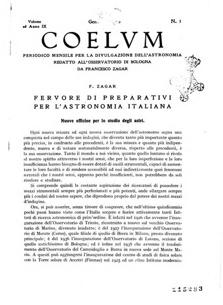 Coelum periodico mensile per la divulgazione dell'astronomia