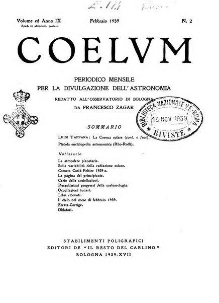 Coelum periodico mensile per la divulgazione dell'astronomia