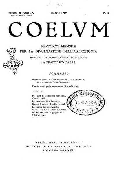 Coelum periodico mensile per la divulgazione dell'astronomia