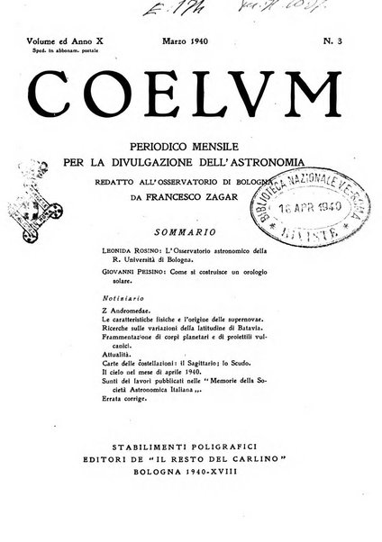 Coelum periodico mensile per la divulgazione dell'astronomia