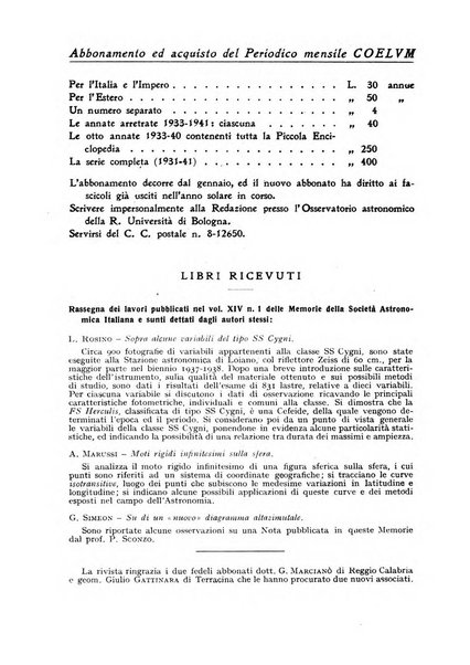 Coelum periodico mensile per la divulgazione dell'astronomia