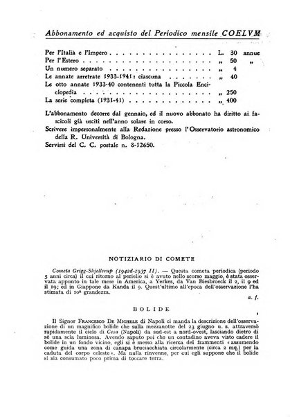 Coelum periodico mensile per la divulgazione dell'astronomia