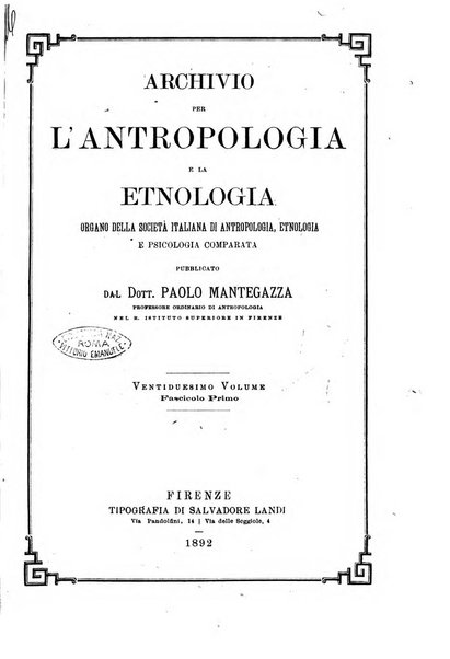 Archivio per l'antropologia e la etnologia