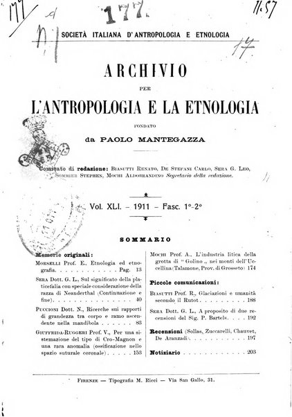 Archivio per l'antropologia e la etnologia