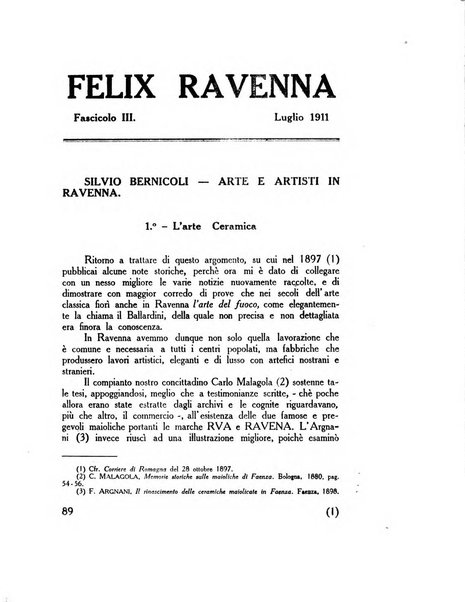 Felix Ravenna [bollettino storico romagnolo edito da un gruppo di studiosi]