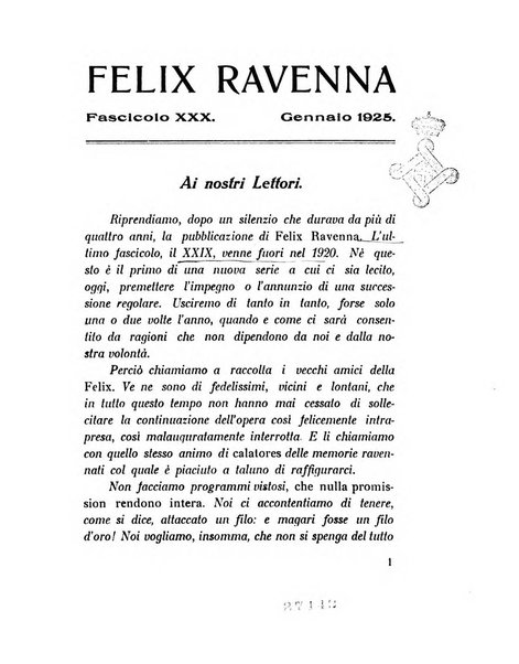 Felix Ravenna [bollettino storico romagnolo edito da un gruppo di studiosi]