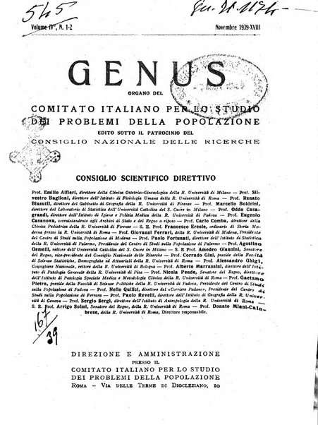 Genus organo del Comitato italiano per lo studio dei problemi della popolazione