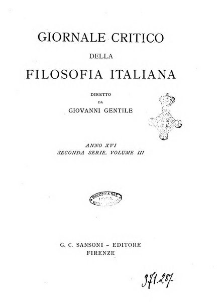 Giornale critico della filosofia italiana