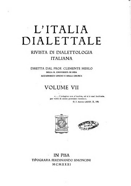 L'Italia dialettale Rivista di dialettologia italiana