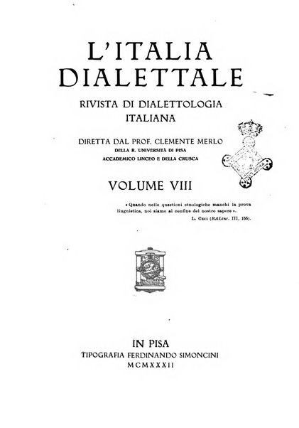 L'Italia dialettale Rivista di dialettologia italiana