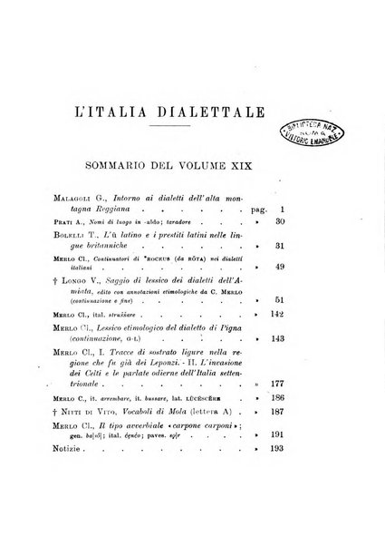 L'Italia dialettale Rivista di dialettologia italiana