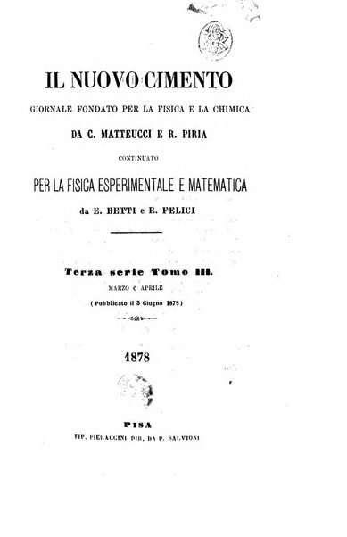 Il nuovo cimento giornale di fisica, di chimica, e delle loro applicazioni alla medicina, alla farmacia ed alle arti industriali