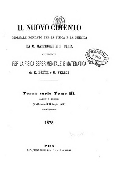 Il nuovo cimento giornale di fisica, di chimica, e delle loro applicazioni alla medicina, alla farmacia ed alle arti industriali